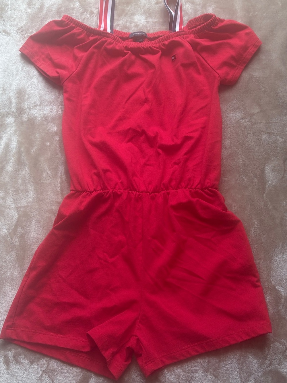 Tommy Hilfiger Girls' Red Off-Shoulder Romper Size 7/8